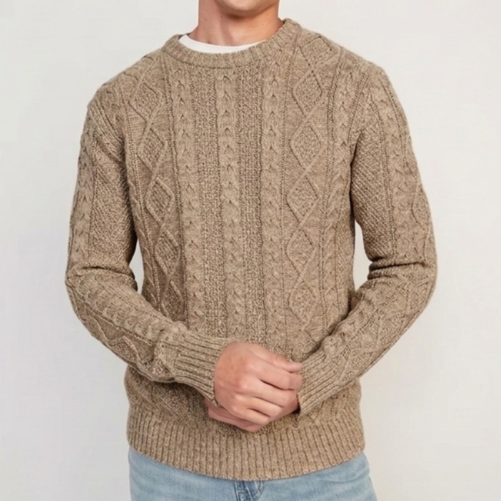 Old Navy Cozy Cable-Knit Cotton Sweater Wish Bone Beige Cabincore NWT-XXL